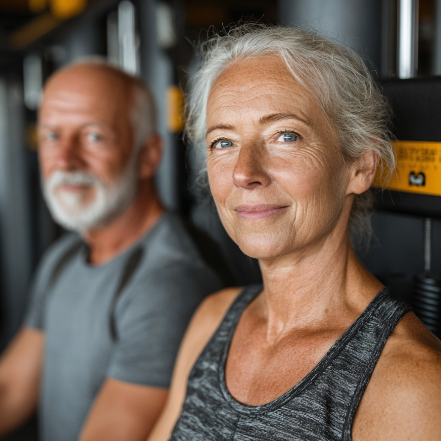 Група зрілих людей займається йогою